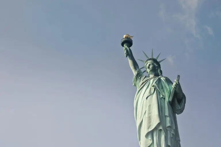 statue of liberty against a clear blue sky